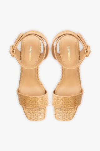 Sandália Plataforma Cher Strap Ráfia Natural Sandal Larroudé