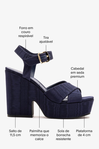Sandália Plataforma Cher Seda Azul Sandal Larroudé