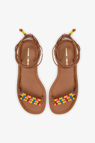 Larroudé x Ciao Lucia: Sandália Flat Susana Couro Caramelo Sandal Larroudé x Ciao Lucia