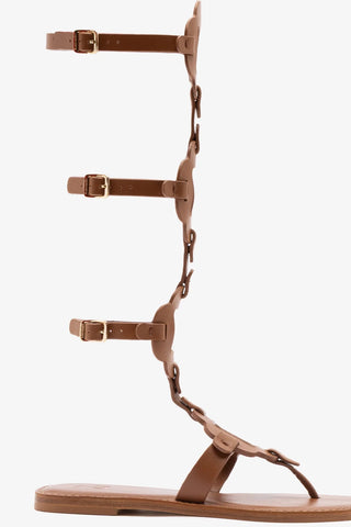 Sandália Gladiadora Margherita Couro Caramelo Womens - Shoes - Flats Larroudé