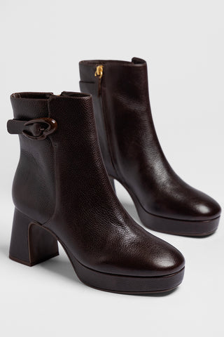 Bota Plataforma Dolly Verona Low Couro Marrom Boot Larroudé
