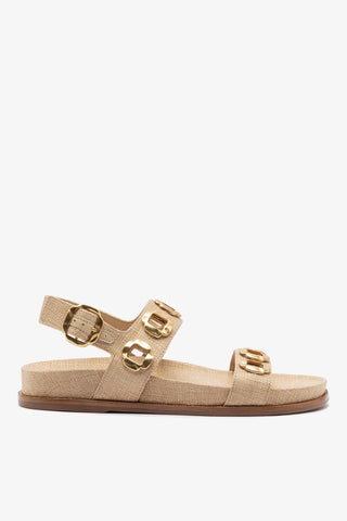 Sandália Milan Sport Ráfia Bege Flat Sandal Larroudé