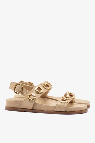 Sandália Milan Sport Ráfia Bege Flat Sandal Larroudé