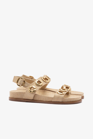 Sandália Milan Sport Ráfia Bege Flat Sandal Larroudé