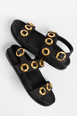 Sandália Milan Sport Ráfia Preto Sandal Larroude