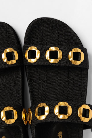 Sandália Milan Sport Ráfia Preto Sandal Larroude