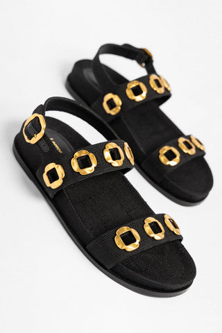 Sandália Milan Sport Ráfia Preto Sandal Larroude