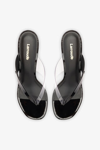 Sandália Gaia Clear Couro Verniz Preto Womens - Shoes - Mules Larroudé