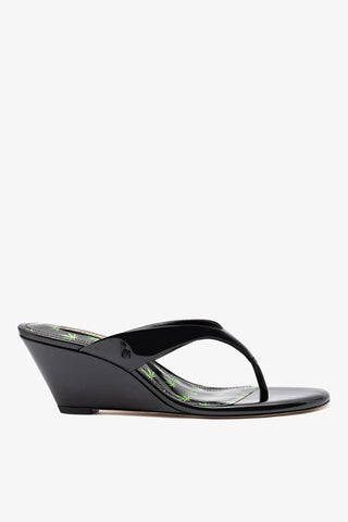 Sandália Anabela Gaia Low Couro Verniz Preto Sandal Larroudé