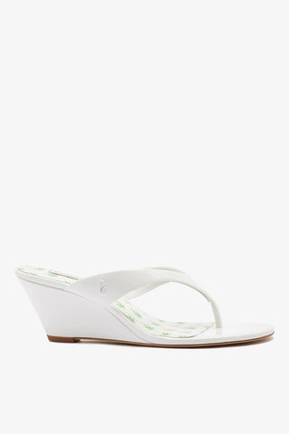 Sandália Anabela Gaia Low Couro Verniz Branco Sandal Larroudé