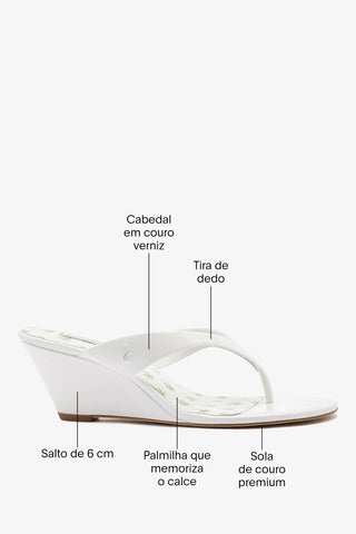 Sandália Anabela Gaia Low Couro Verniz Branco Sandal Larroudé