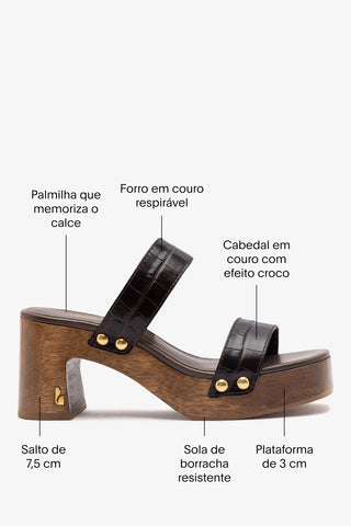 Larroudé x Kenneth Cole: Mule Couro Croco Marrom Sandal Larroudé x Kenneth Cole