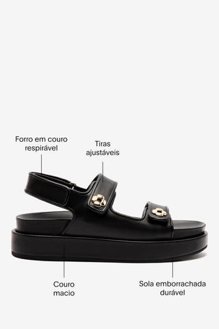 Sandália Jetty Couro Preto Flat Sandal Larroudé