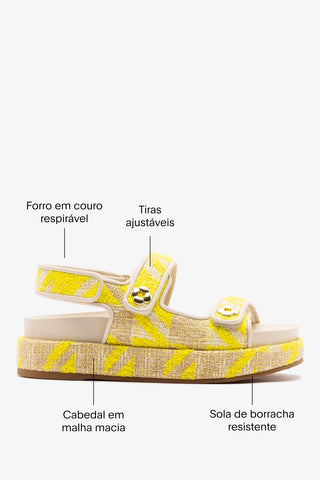 Sandália Jetty Malha Estampado Amarelo Sandal Larroudé