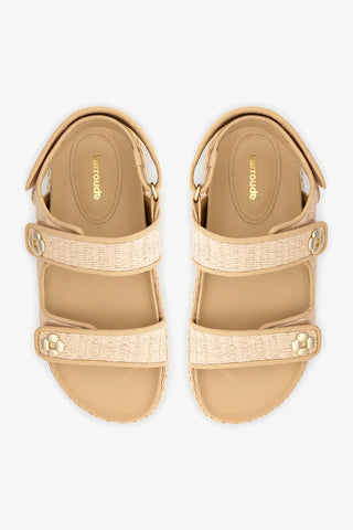 Sandália Jetty Ráfia Natural e Couro Bege