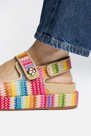 Sandália Jetty Ráfia Multicor e Couro Bege