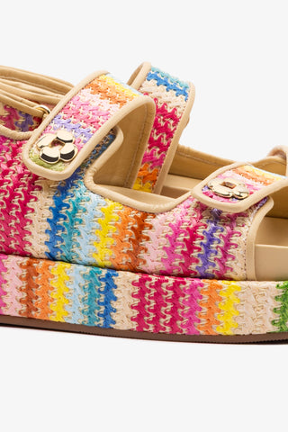 Sandália Jetty Ráfia Multicor e Couro Bege