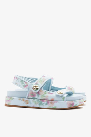 Larroudé x Markarian: Sandália Jetty Tecido Floral Azul Sandal Larroudé x Markarian