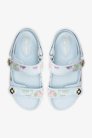 Larroudé x Markarian: Sandália Jetty Tecido Floral Azul Sandal Larroudé x Markarian