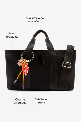 Bolsa Tote Bag Americana Jeans Preto