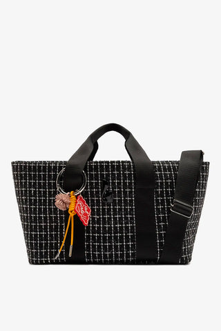 Bolsa Tote Bag Americana Tweed Estampado Preto e Branco