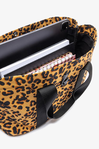 Bolsa Tote Bag Americana Jacquard Leopardo e Preto