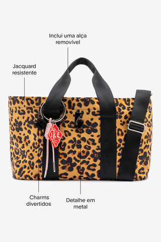 Bolsa Tote Bag Americana Jacquard Leopardo e Preto