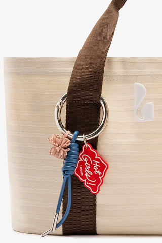 Bolsa Tote Bag Americana Lona Listrada Off White e Marrom