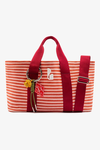 Bolsa Tote Bag Americana Lona Listrada Rosa, Vermelho e Bordô