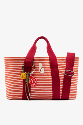 Bolsa Tote Bag Americana Lona Listrada Rosa, Vermelho e Bordô