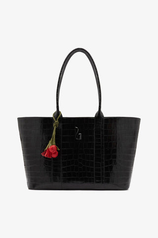 Bolsa Tote Bag City Couro Croco Preto Bag Larroudé