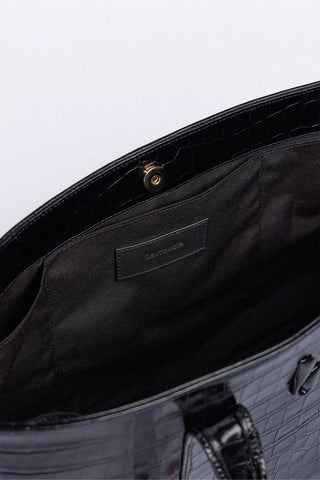 Bolsa Tote Bag City Couro Croco Preto Bag Larroudé