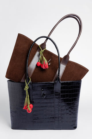Bolsa Tote Bag City Couro Croco Preto Bag Larroudé