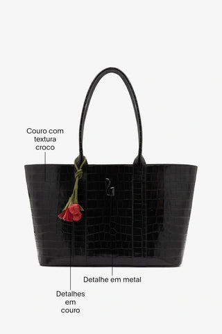 Bolsa Tote Bag City Couro Croco Preto ABC