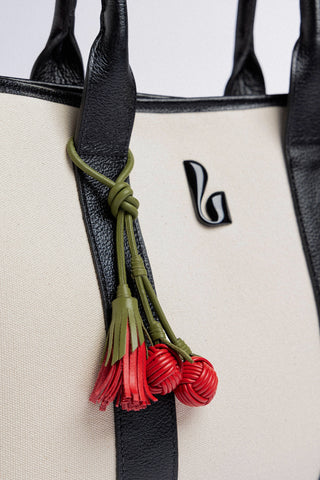 Bolsa Tote Bag City Lona Natural e Couro Preto Bag Larroudé