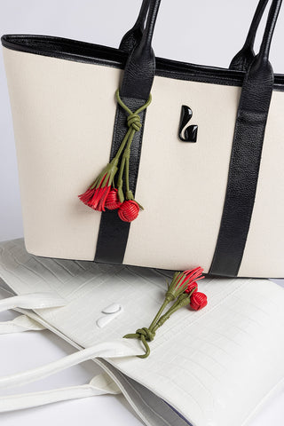 Bolsa Tote Bag City Lona Natural e Couro Preto Bag Larroudé