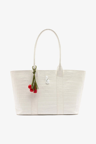 Bolsa Tote Bag City Couro Croco Branco Bag Larroudé