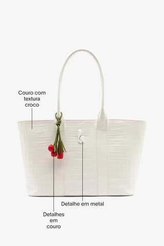 Bolsa Tote Bag City Couro Croco Branco ABC