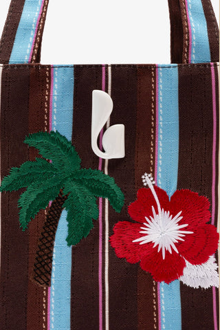 Bolsa Tote Bag Poppy Mini Ráfia Listrada Marrom