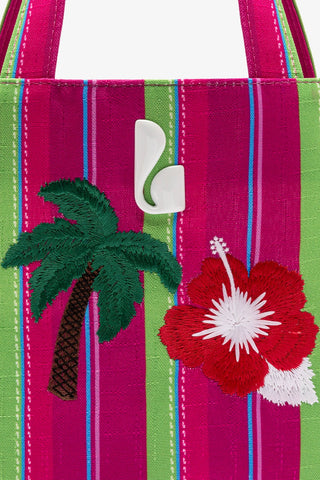 Bolsa Tote Bag Poppy Mini Ráfia Listrada Rosa e Verde