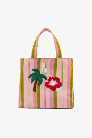 Bolsa Tote Bag Poppy Mini Ráfia Listrada Rosa