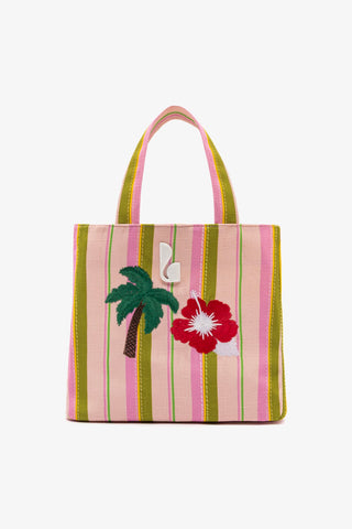 Bolsa Tote Bag Poppy Mini Ráfia Listrada Rosa