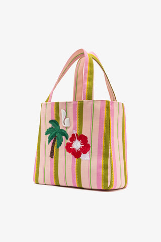Bolsa Tote Bag Poppy Mini Ráfia Listrada Rosa