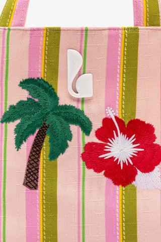 Bolsa Tote Bag Poppy Mini Ráfia Listrada Rosa