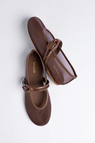 Sapatilha Verona Mesh Couro Marrom Flat Larroudé