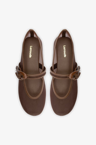 Sapatilha Verona Mesh Couro Marrom Flat Larroudé