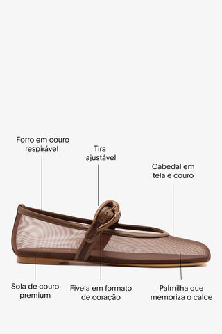 Sapatilha Verona Mesh Couro Marrom Flat Larroudé
