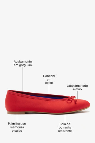 Sapatilha Pavlova Cetim Vermelho Ballet Larroudé
