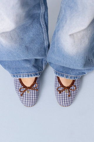 Sapatilha Pavlova Algodão Estampado Azul Flat Sheridan Cox by Larroudé