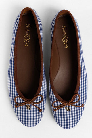 Sapatilha Pavlova Algodão Estampado Azul Flat Sheridan Cox by Larroudé